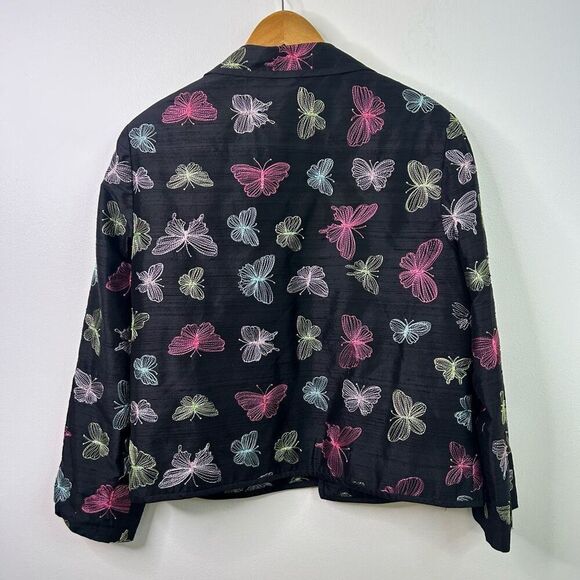Peck & Peck Silk Butterfly Jacket Black Embroidered 100% Silk Blazer Size 16 - Picture 8 of 11